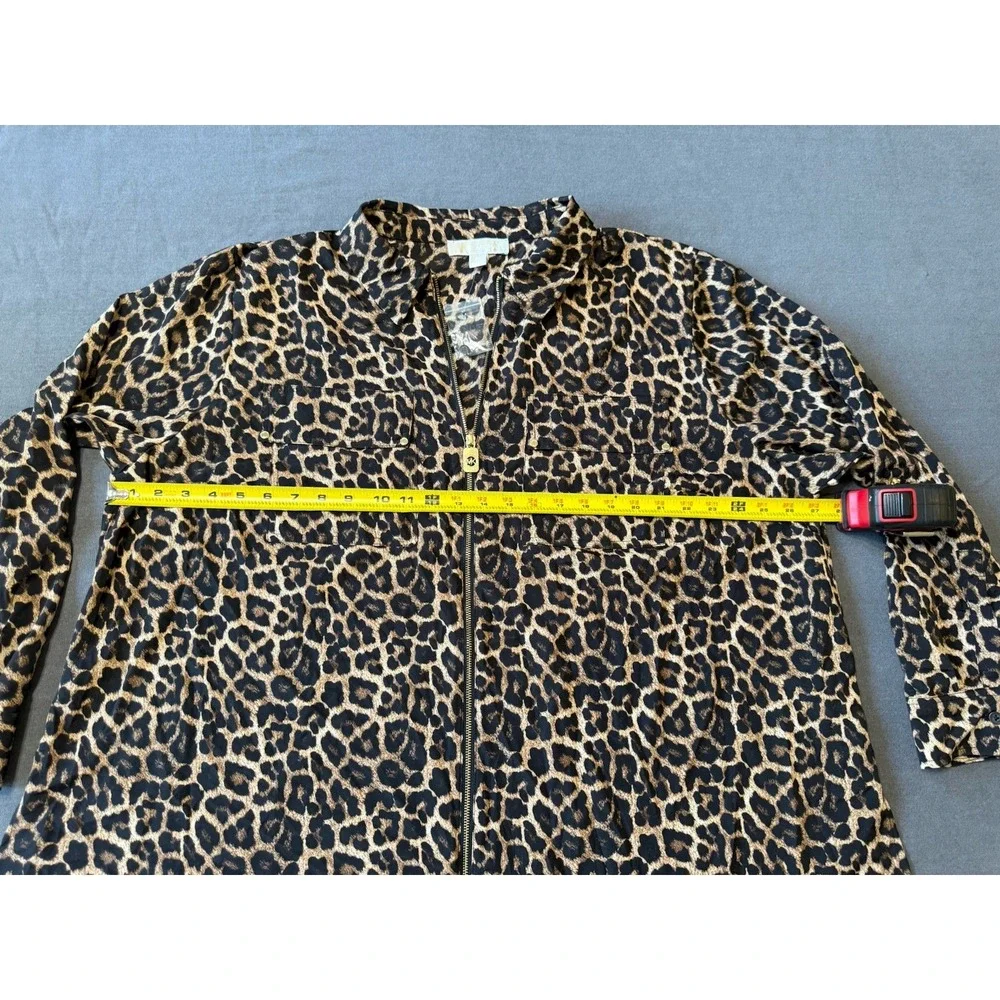 NEW Michael Kors Leopard Print Zip Front Blouse Top Women's Plus Size 3X